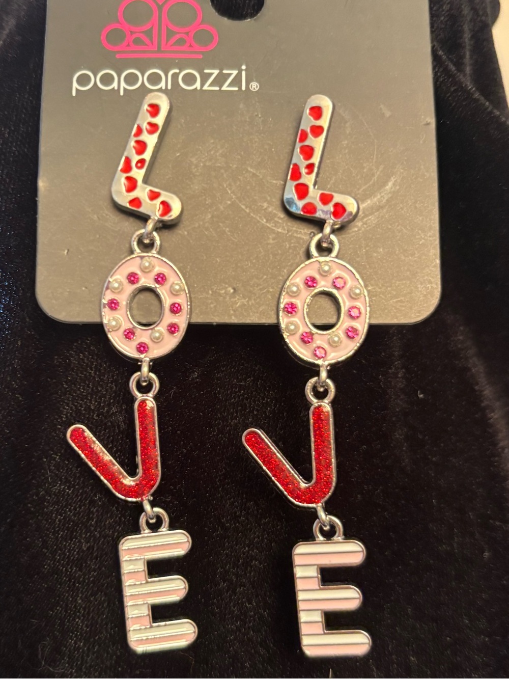 paparazzi Red and Pink LOVE Drop Earrings